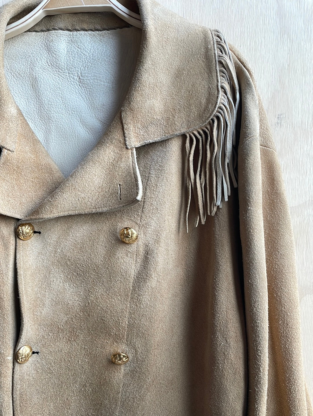 Tan Leather Fringe Pea Coat