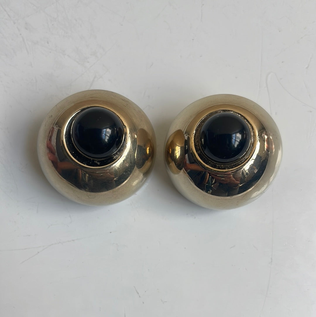 Gold Colored Earrings with Black Enamel Beads