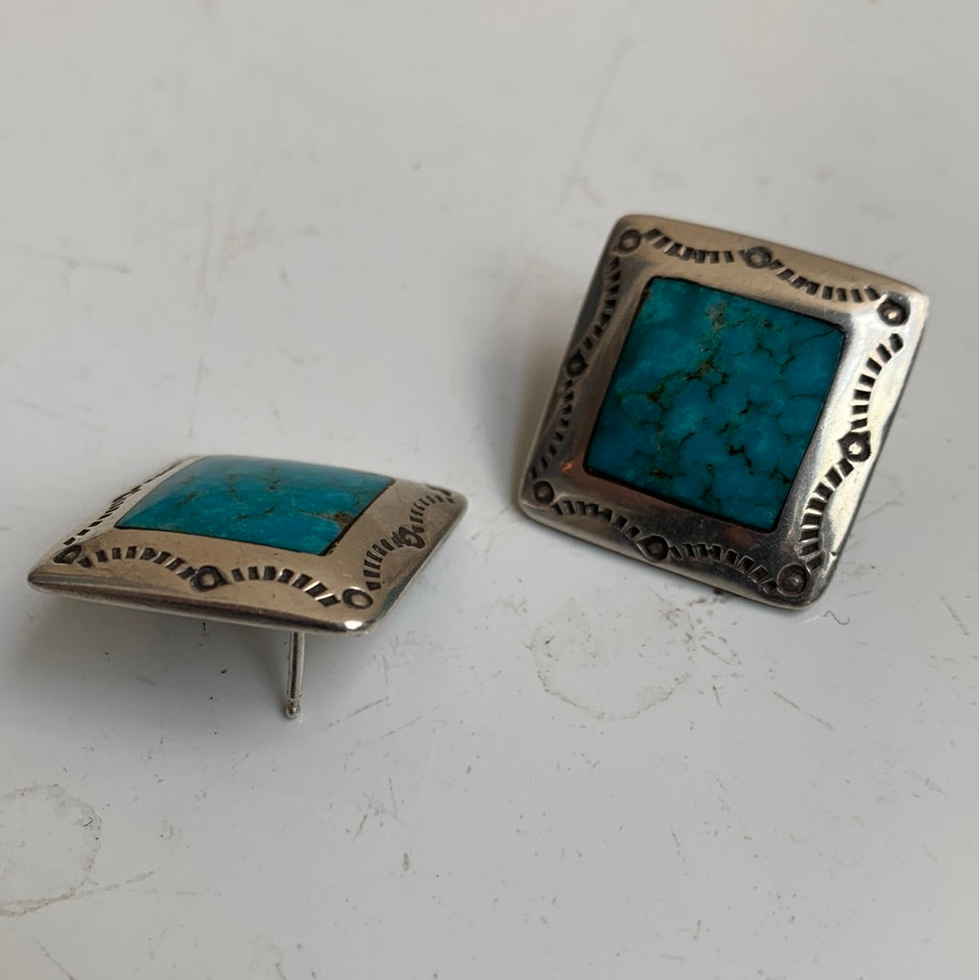 Silver diamond Shaped Turquoise Earrings