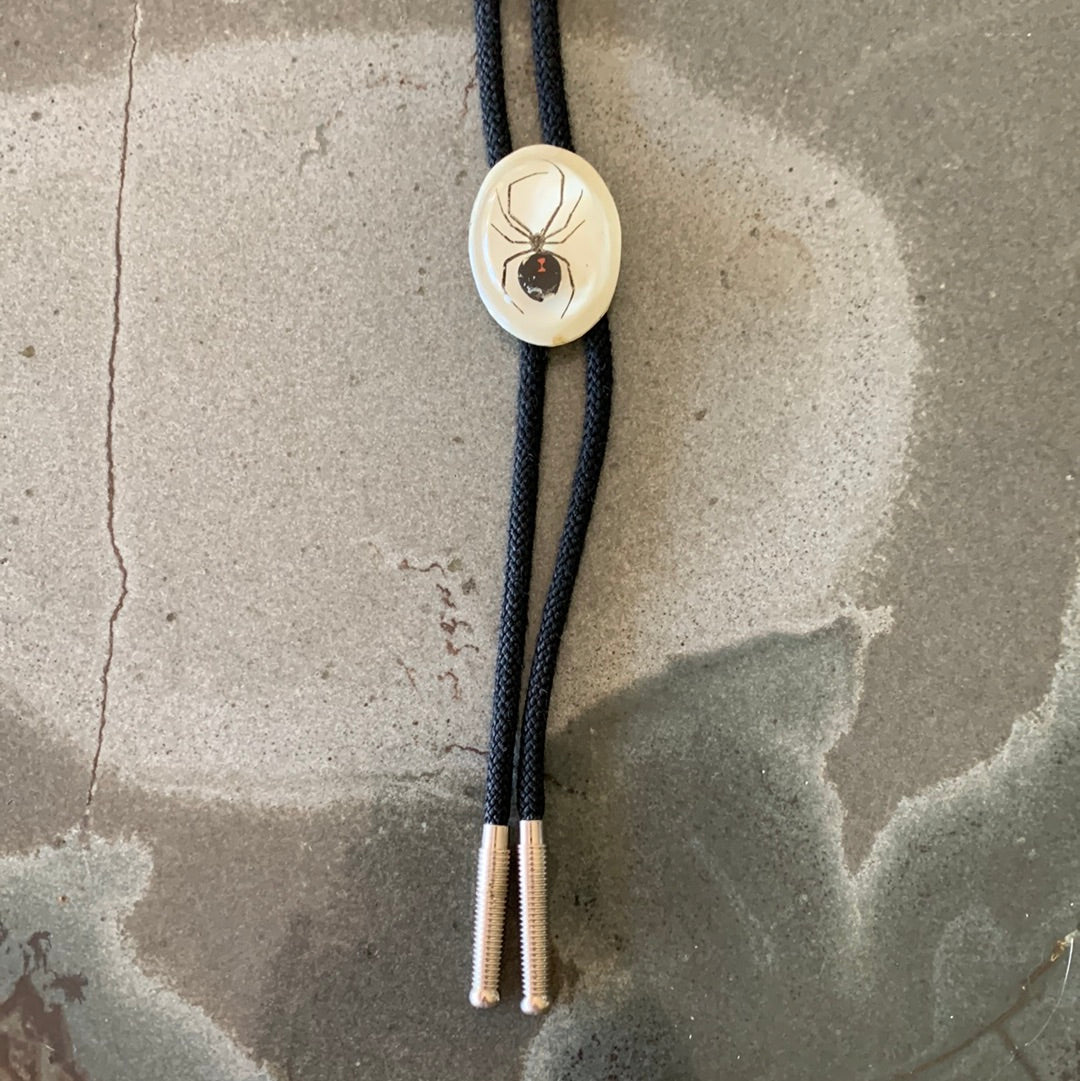 Black Widow spider in resin bolo with black cord