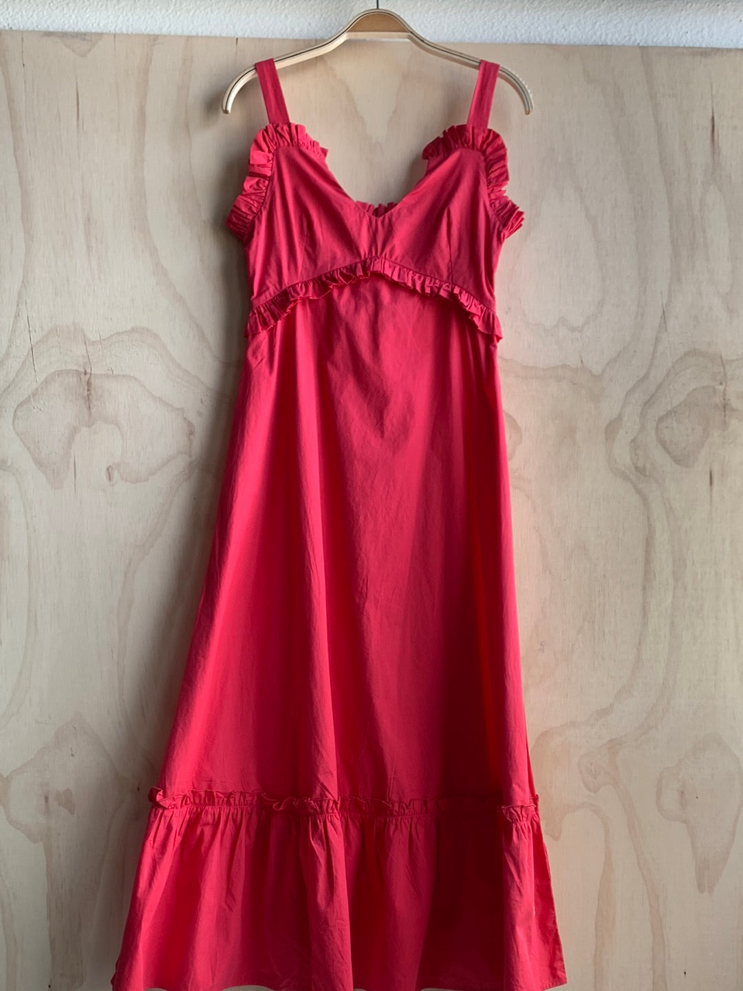 Red ruffle maxi dress