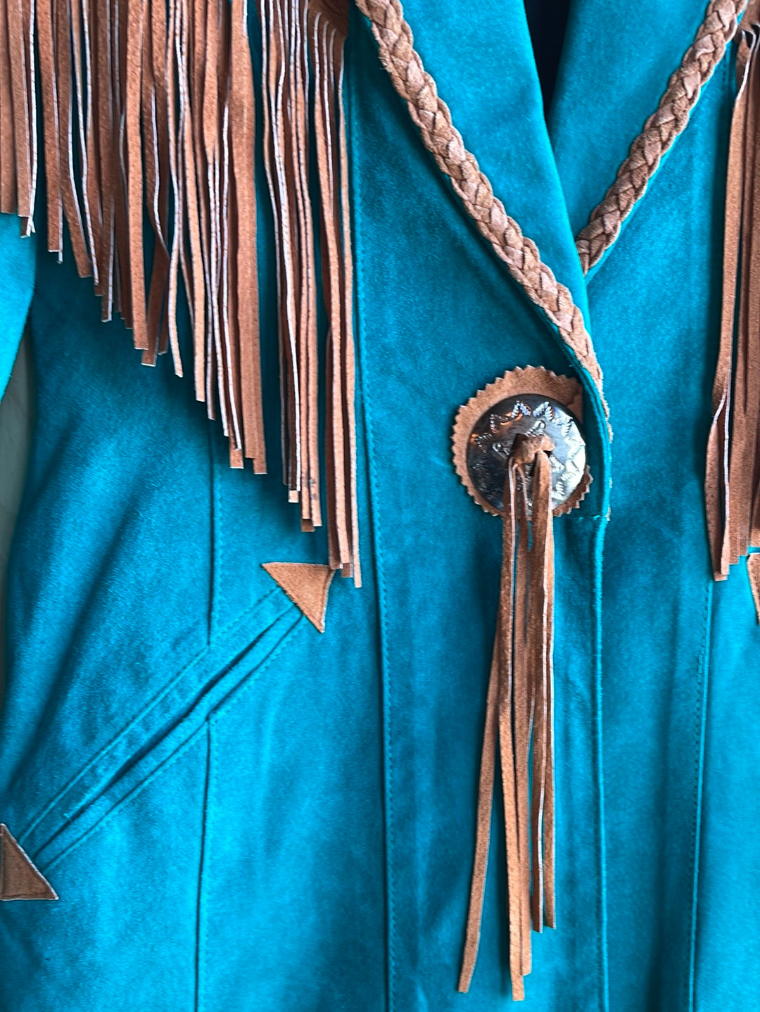 Real Leather Fringe Jacket with Beading on the Shoulders