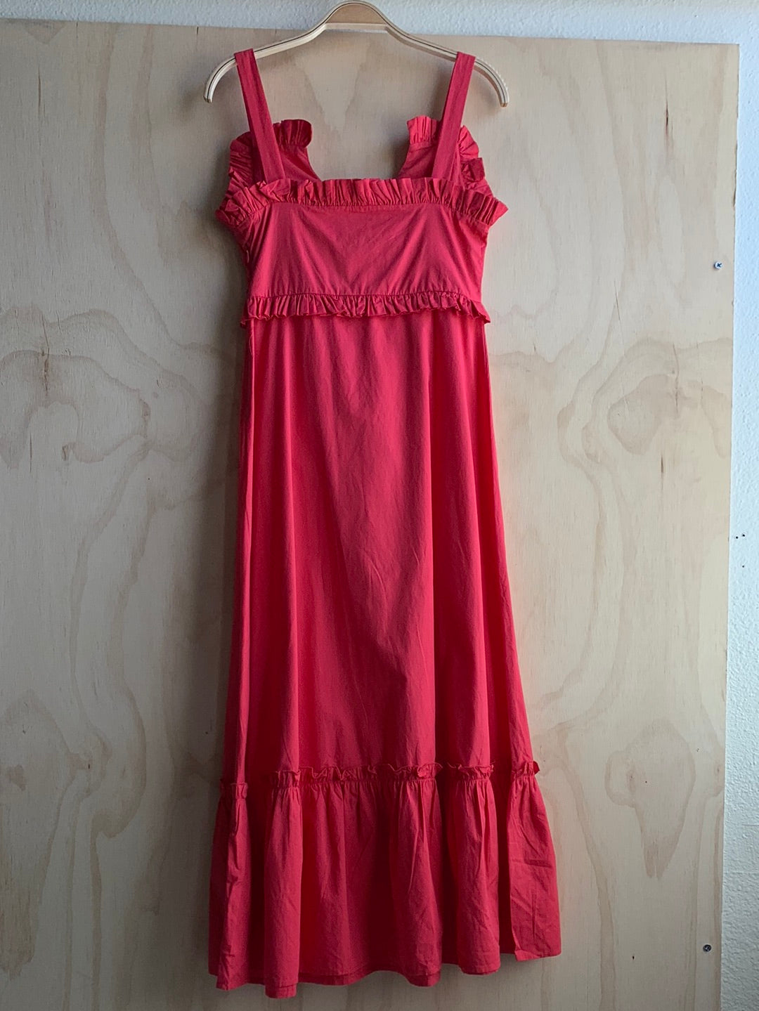 Red ruffle maxi dress