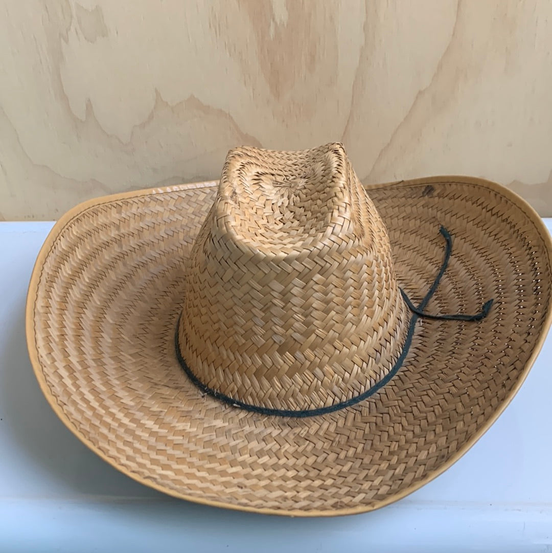 Straw Hat with Green Tie