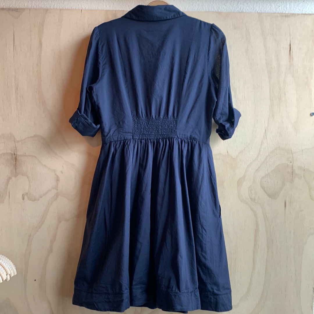 Navy fit & flare button shirt dress
