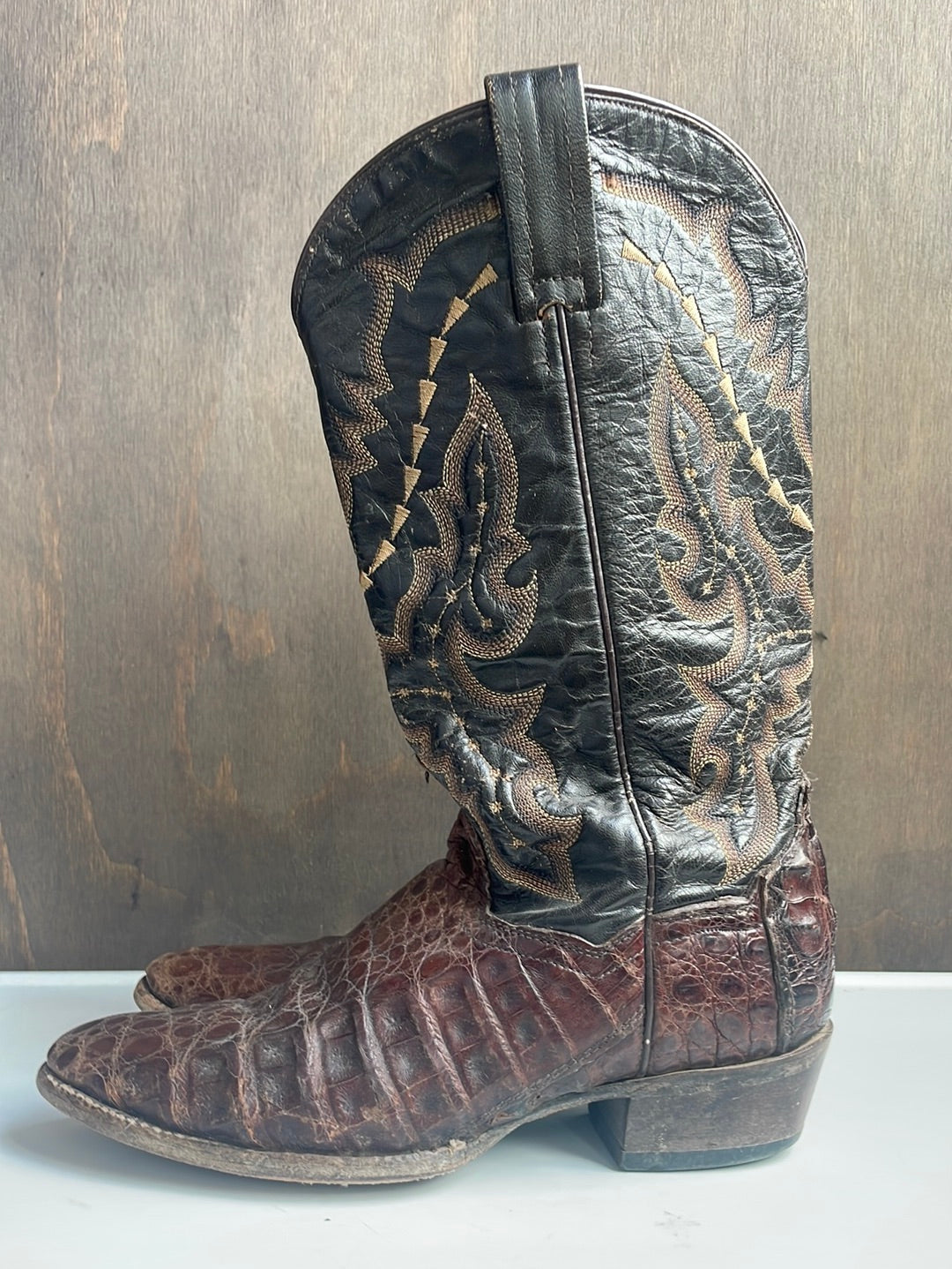 Dan Post Brown Alligator and Black Leather Boots