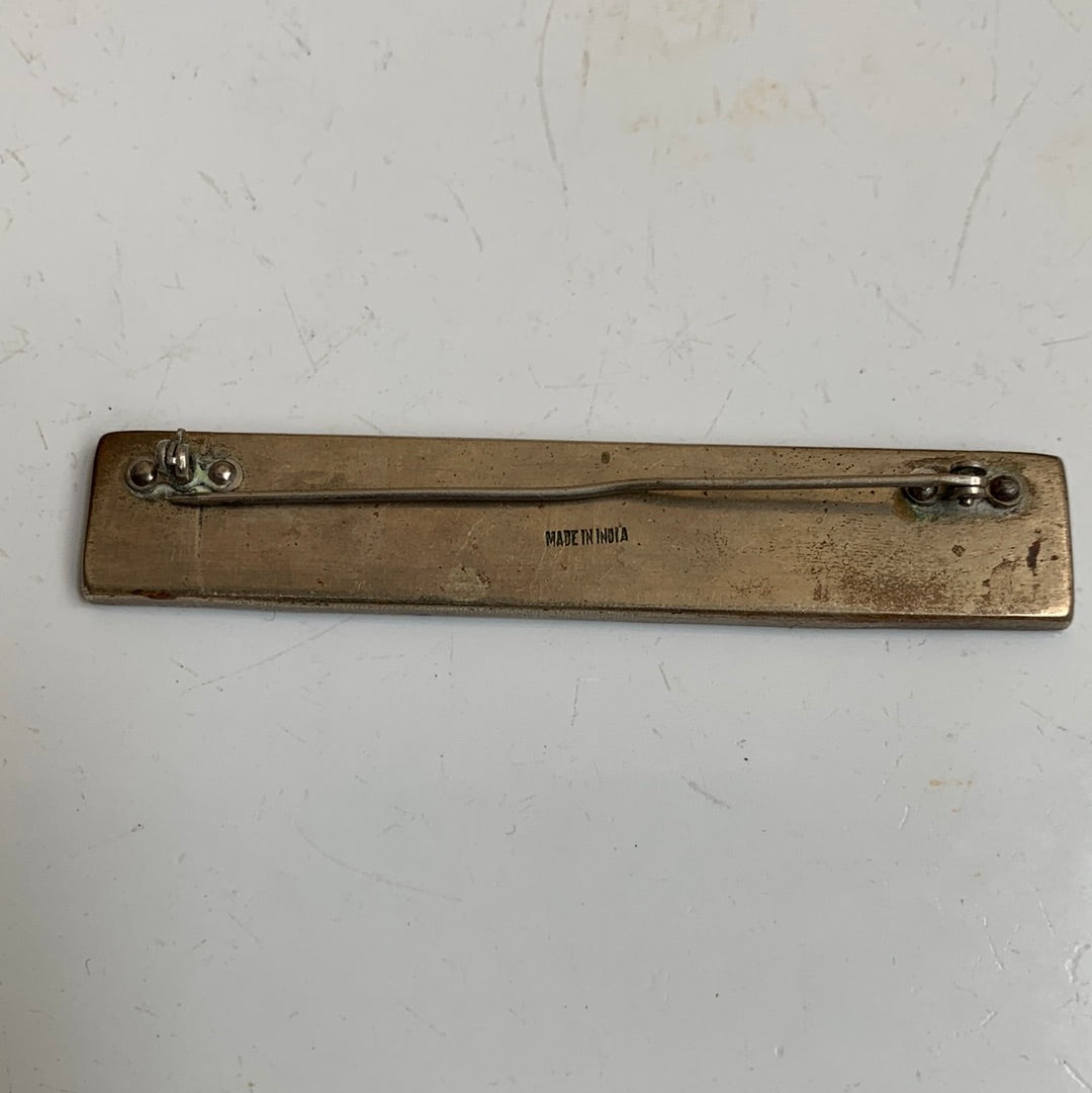 Silver Rectangular Brooch with Turquoise Pieces