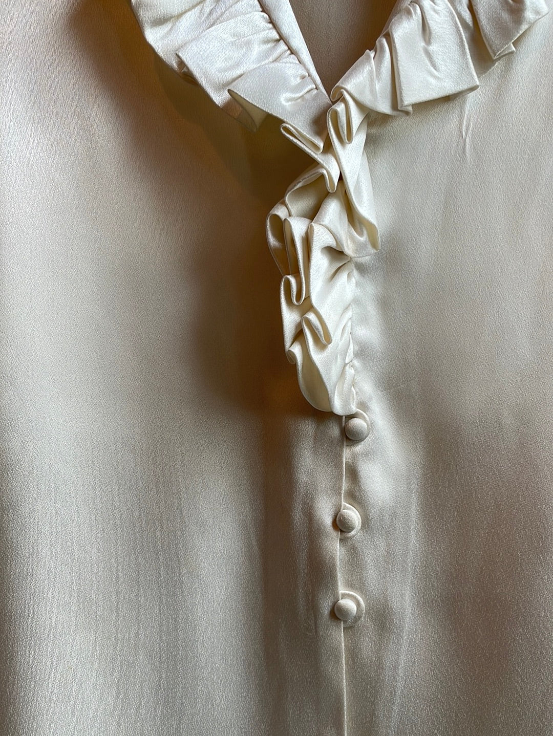 Vintage White Silk Blouse with Ruffles