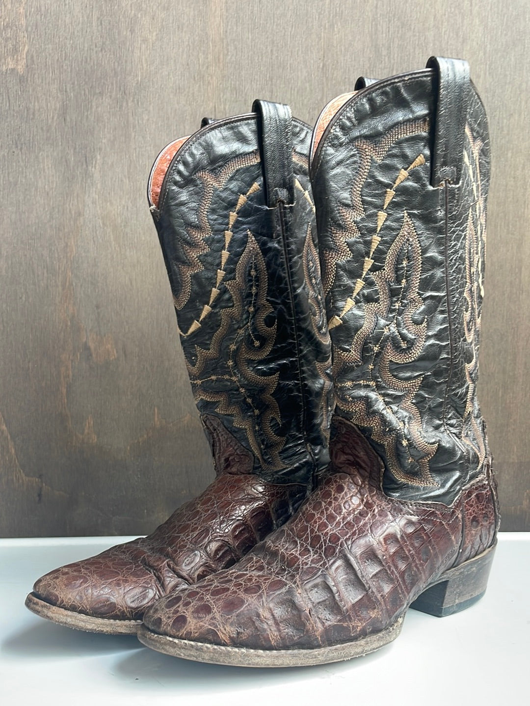 Dan Post Brown Alligator and Black Leather Boots
