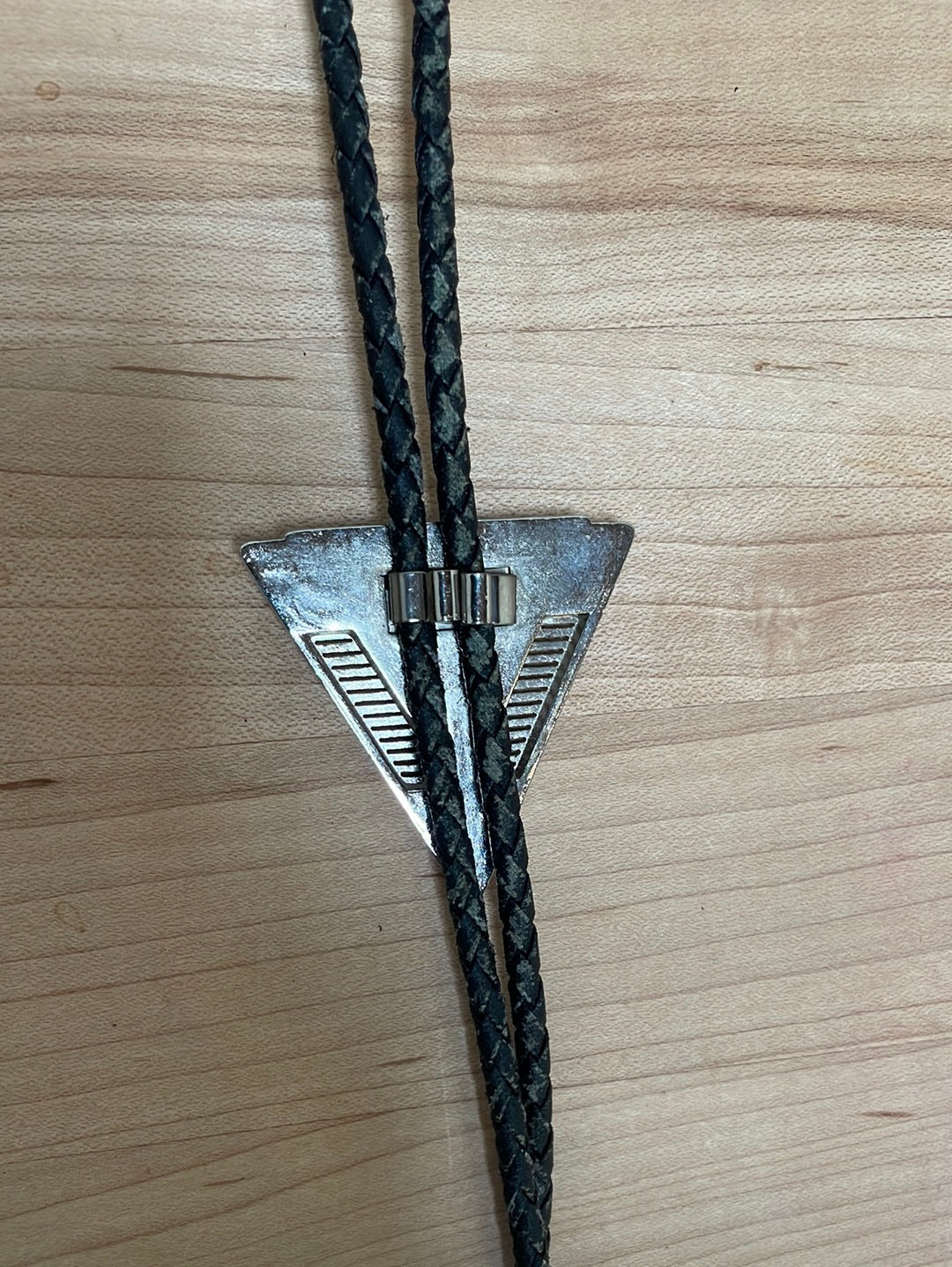 Silver and Onyx Triangle Bolo on Black Leather Cord