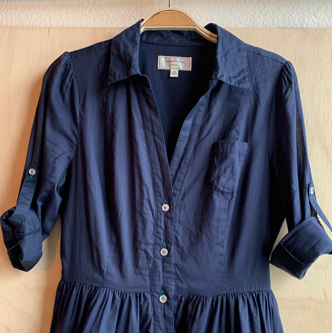 Navy fit & flare button shirt dress