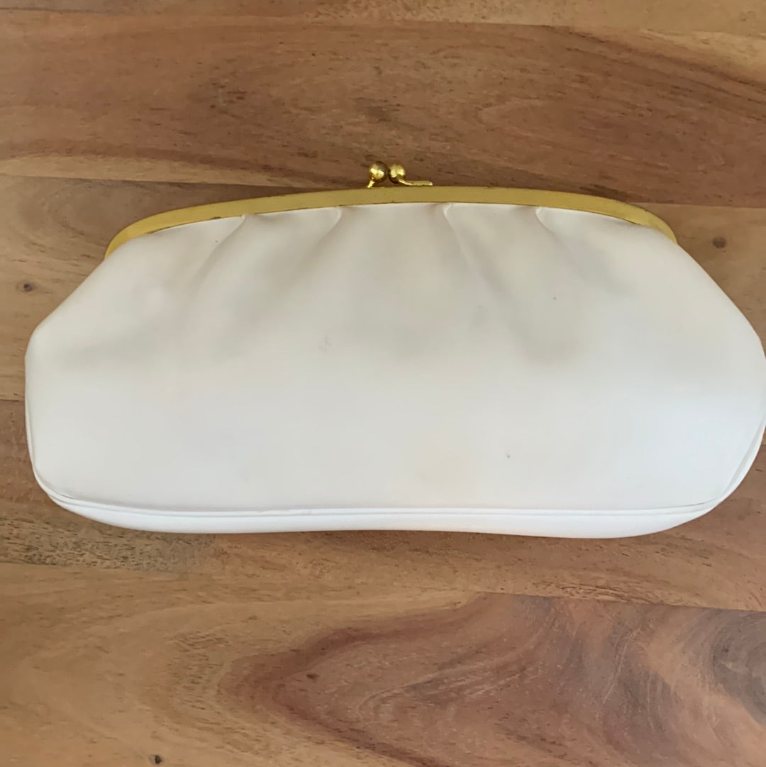 Cream clutch with gold & closure & chain