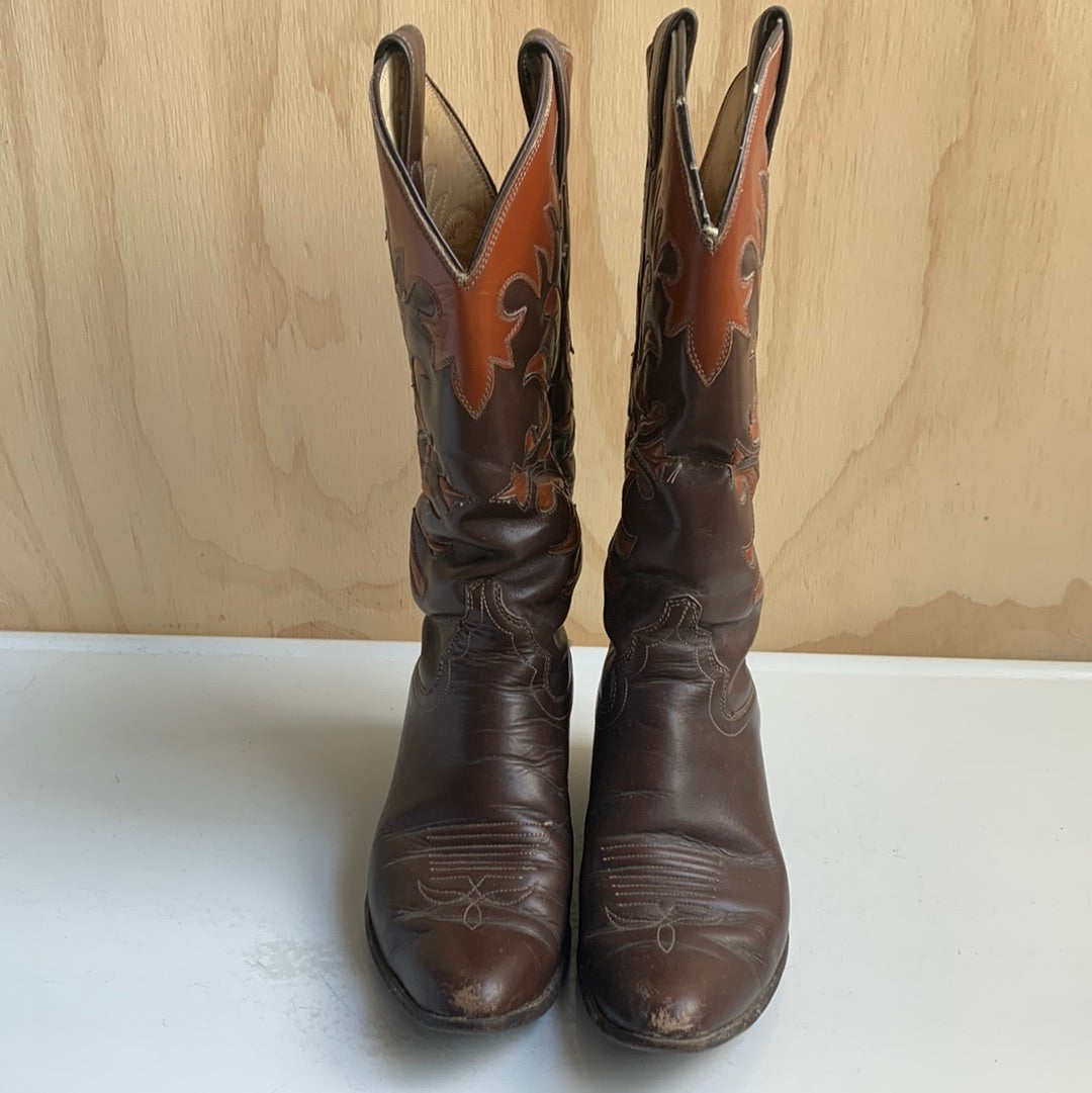 Justin Brown and Orange Western Boots