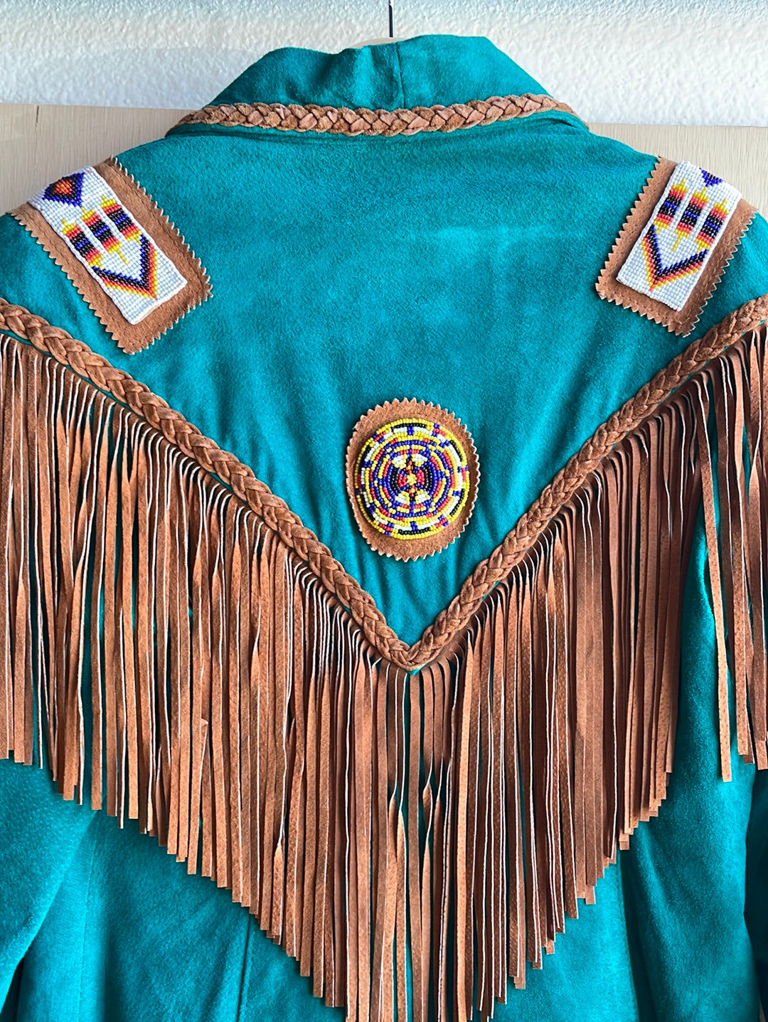 Real Leather Fringe Jacket with Beading on the Shoulders