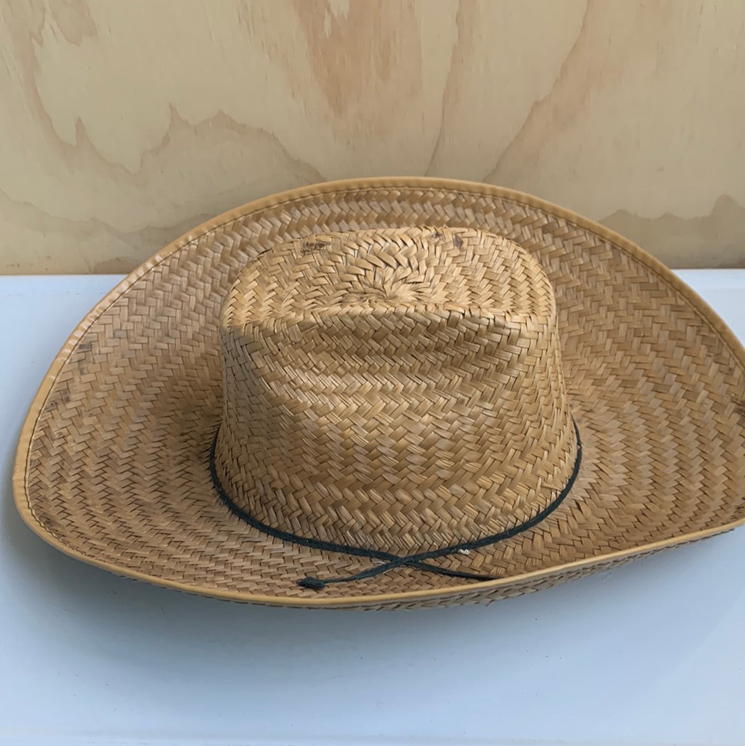 Straw Hat with Green Tie