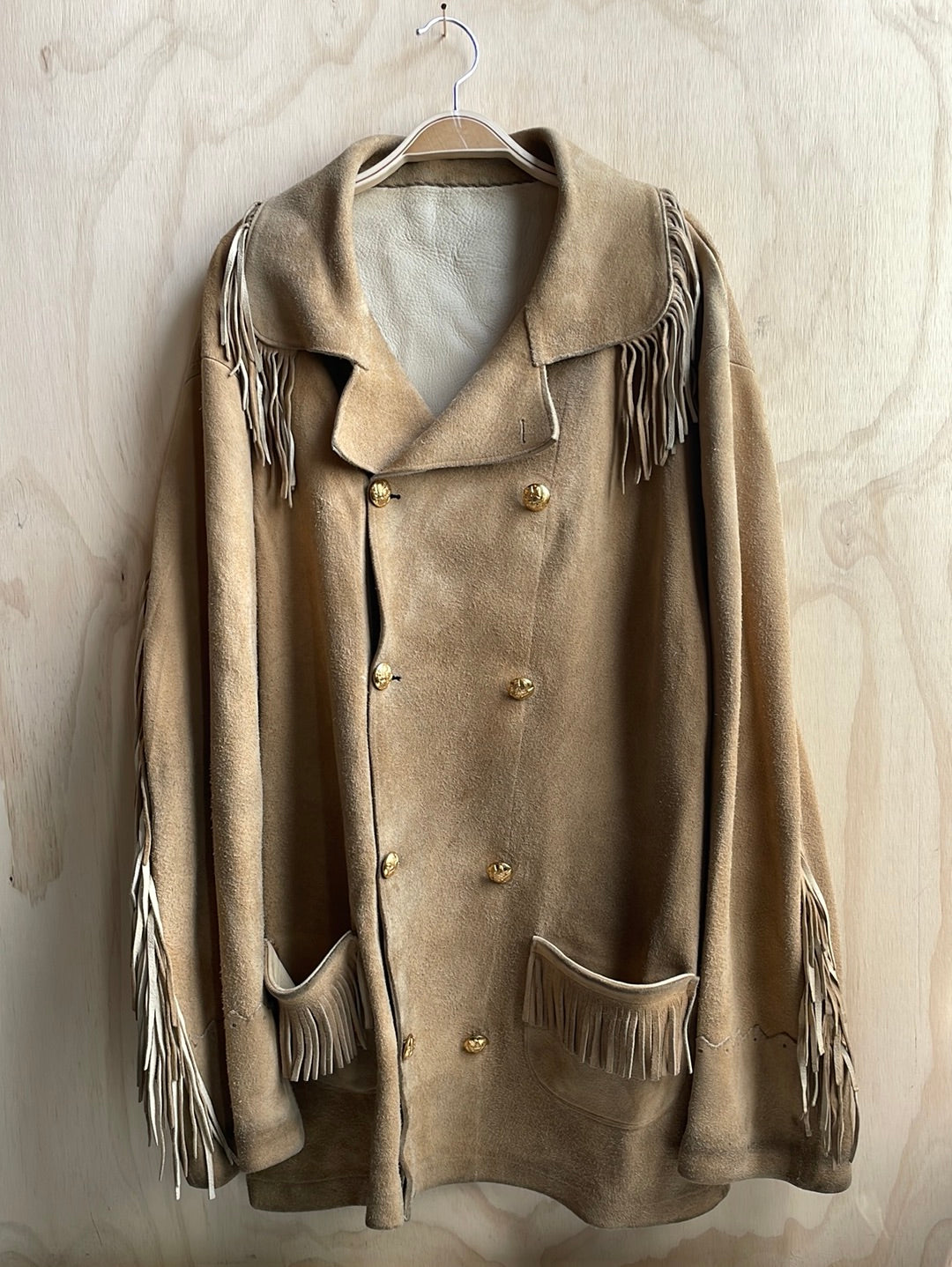 Tan Leather Fringe Pea Coat