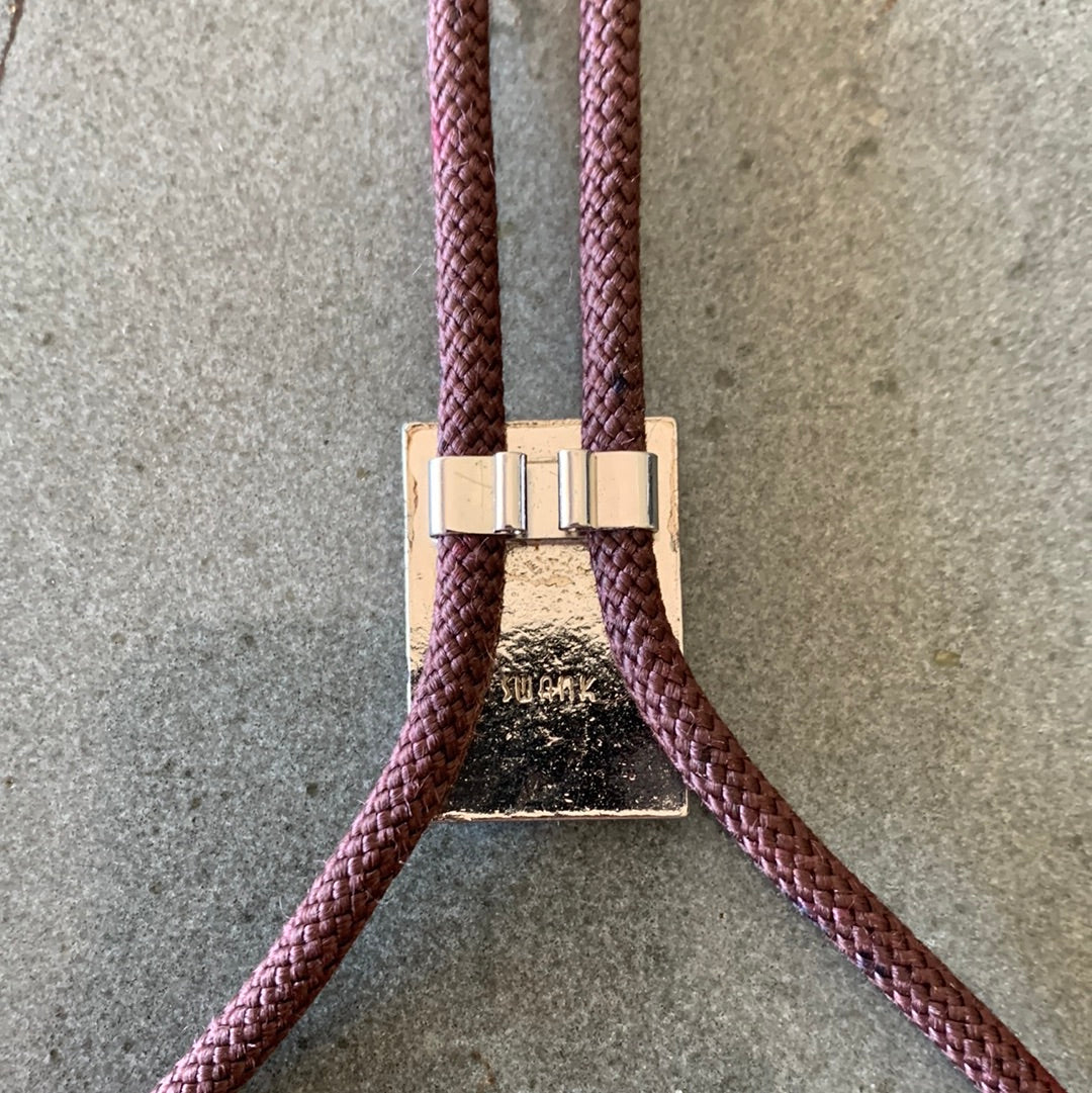 Silver compass with brown cord