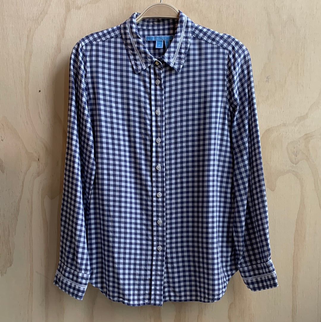 Draper James blue gingham button down shirt