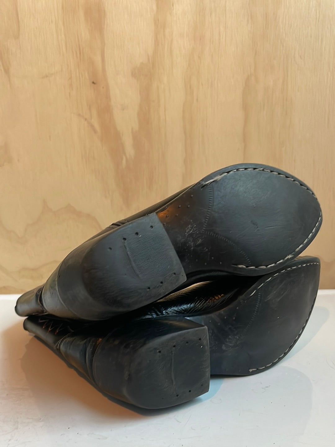 Kid’s Black Leather Boots with red embroidery