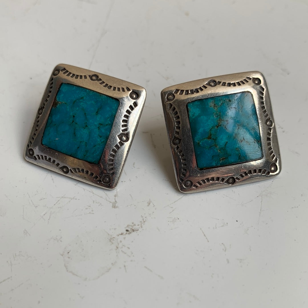 Silver diamond Shaped Turquoise Earrings