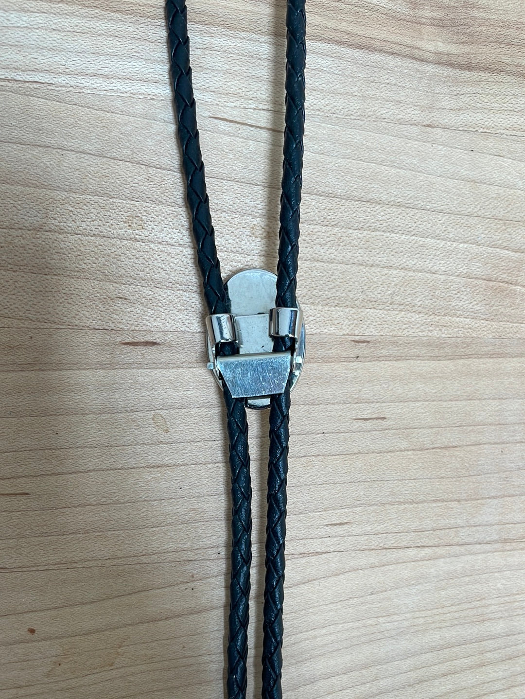 Turquoise and Silver Bolo on Black Leather Cord