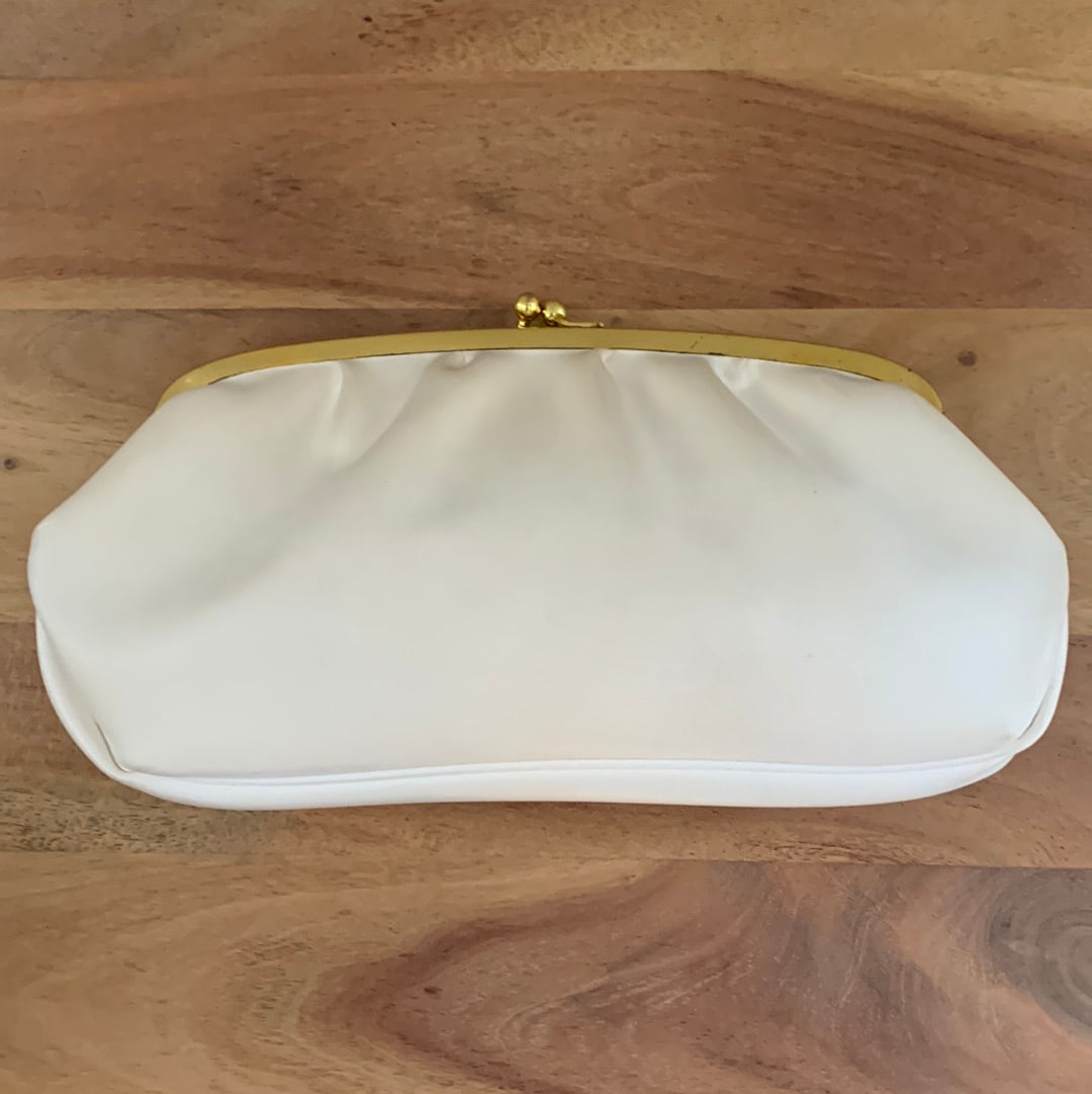 Cream clutch with gold & closure & chain