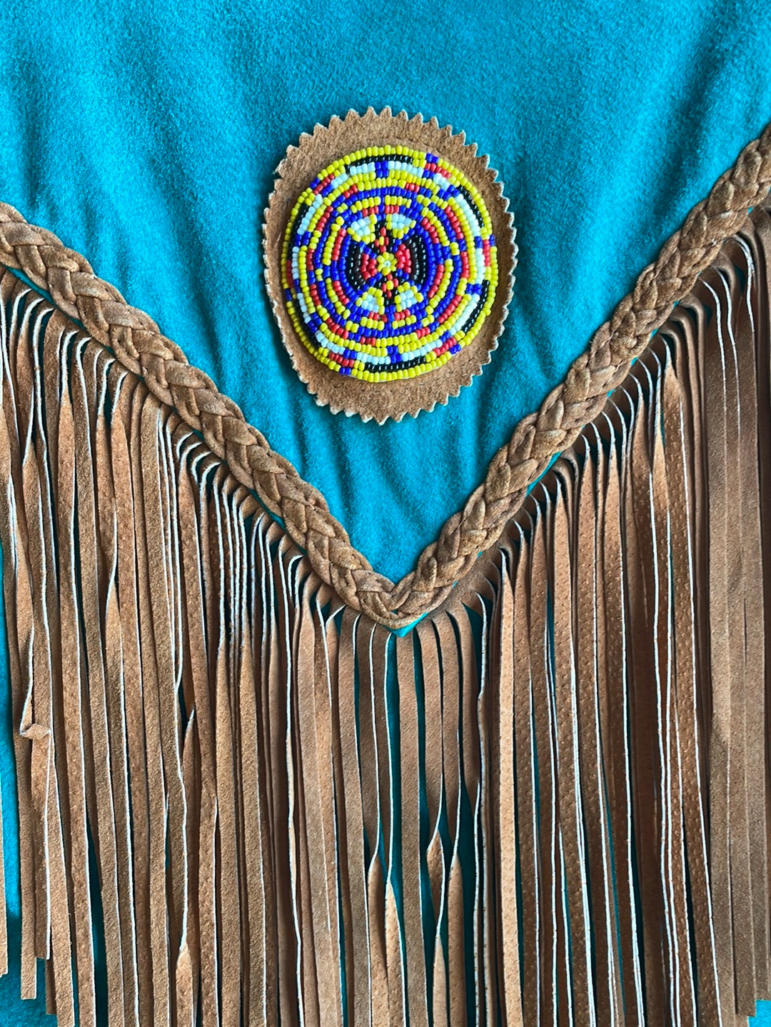Real Leather Fringe Jacket with Beading on the Shoulders