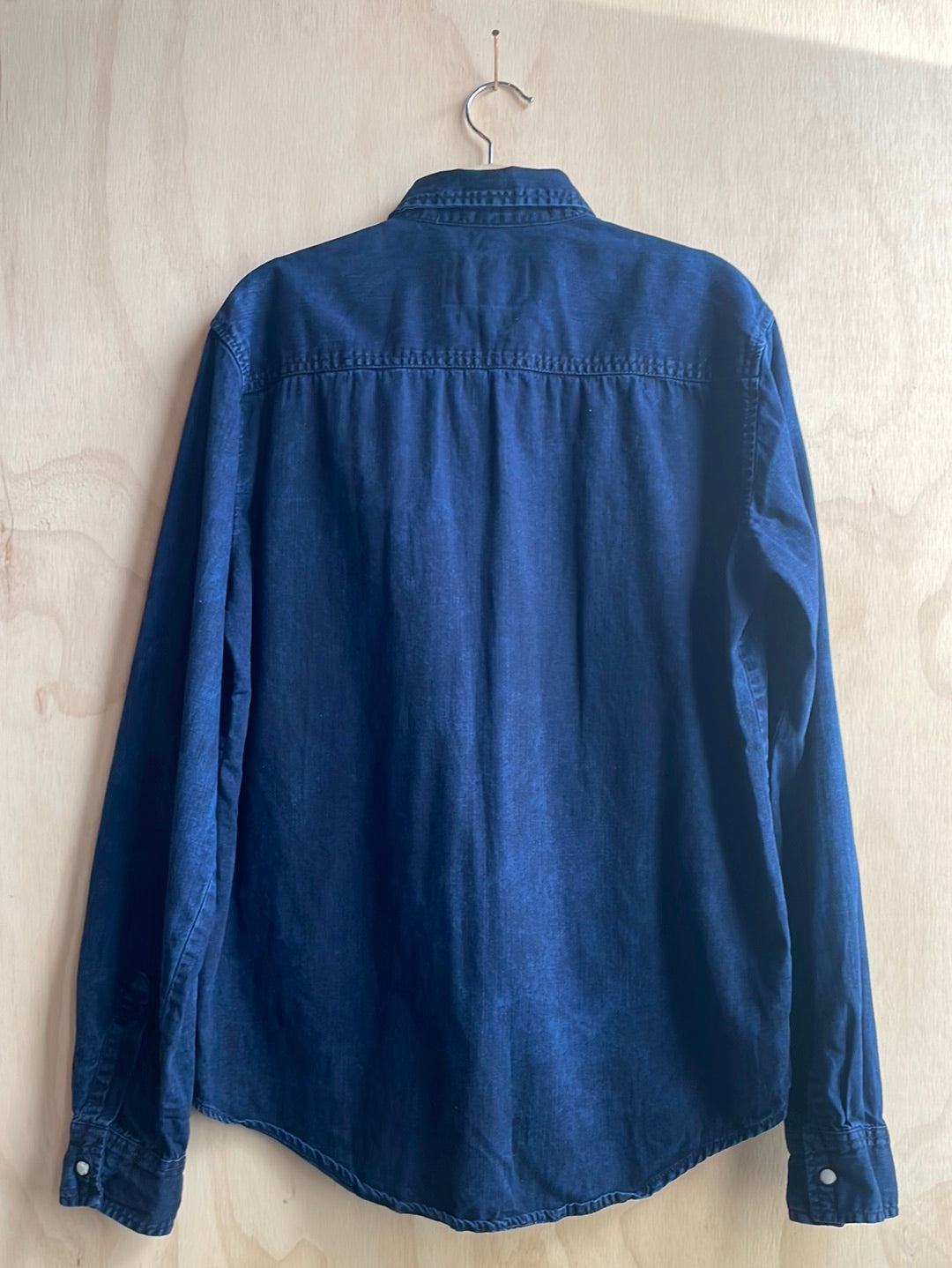 Denim Shirt with White Pearl Snaps