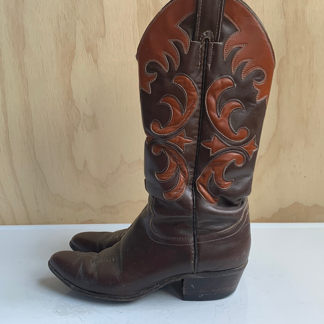Justin Brown and Orange Western Boots