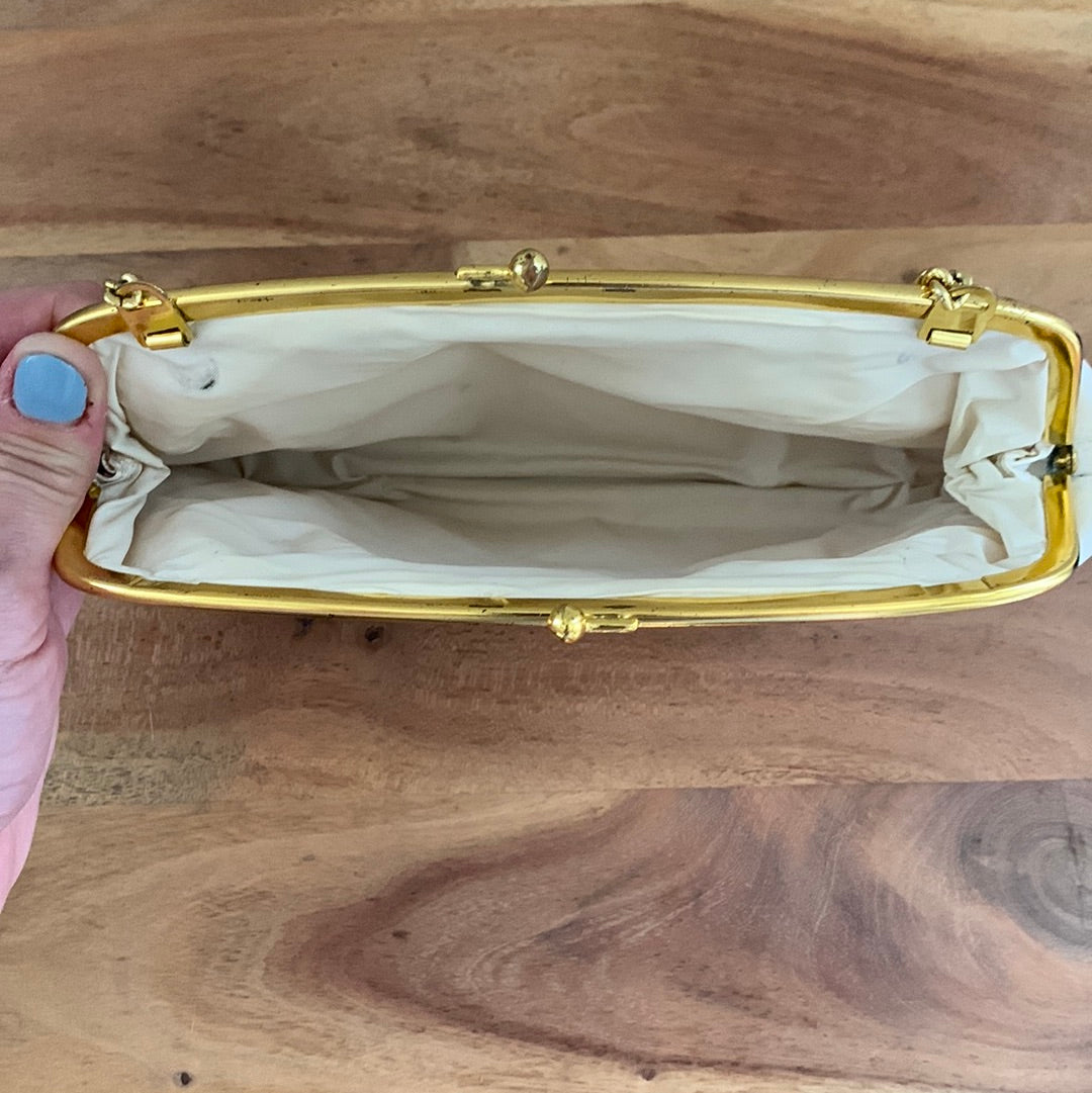 Cream clutch with gold & closure & chain