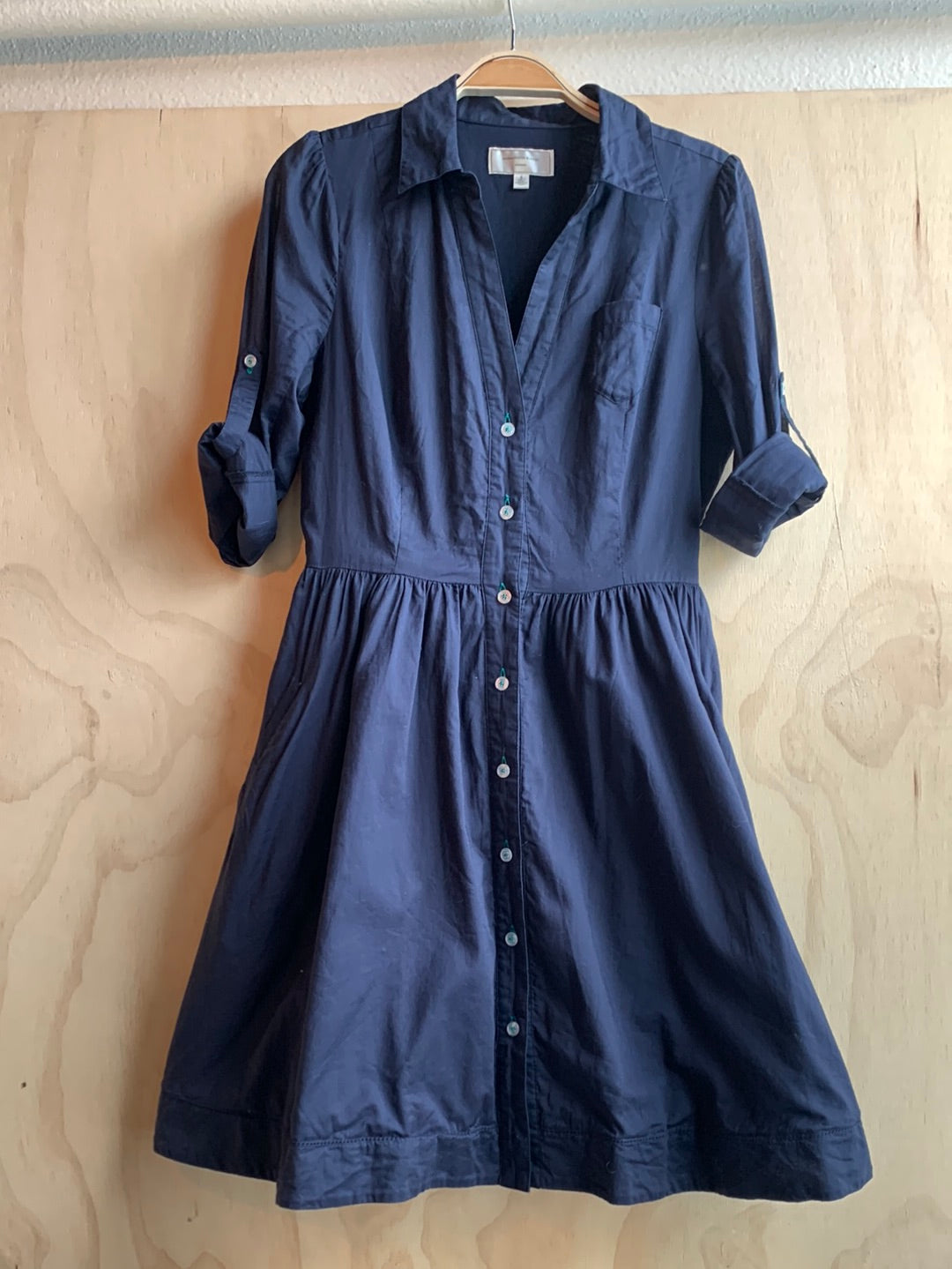 Navy fit & flare button shirt dress