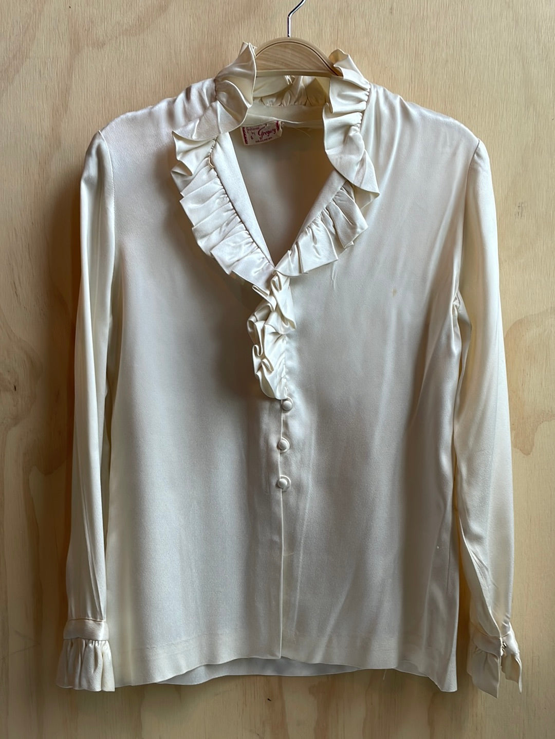 Vintage White Silk Blouse with Ruffles