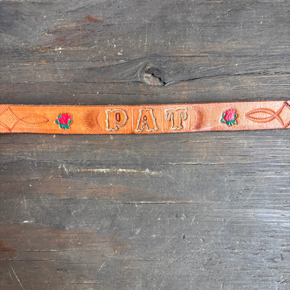 Vintage Tan Leather "Pat" Rose Belt