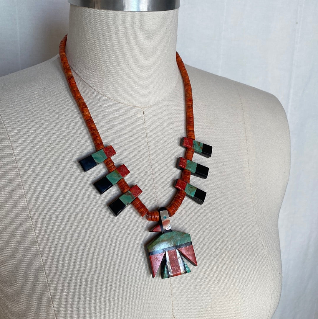 Coral Beaded Thunderbird Necklace