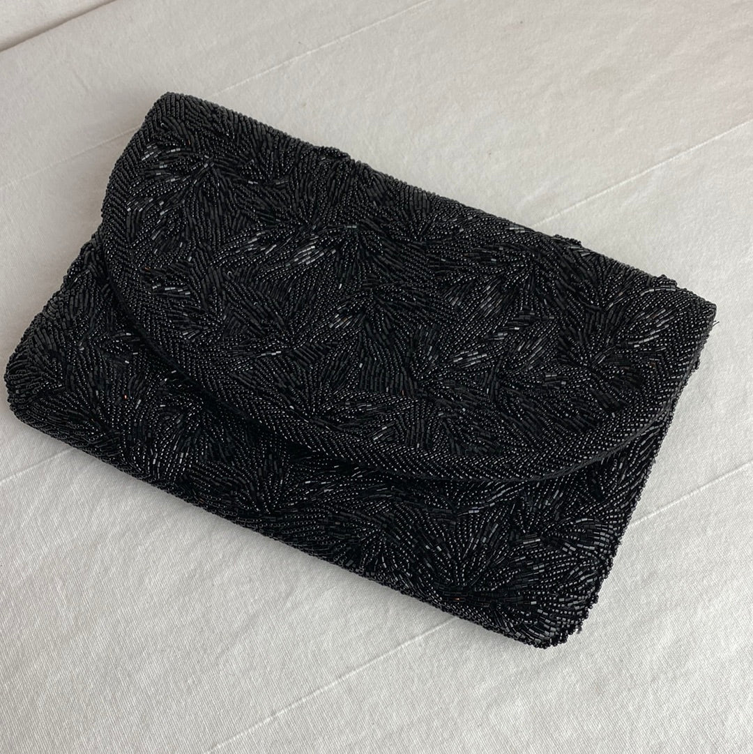 Vintage Black Beaded Clutch