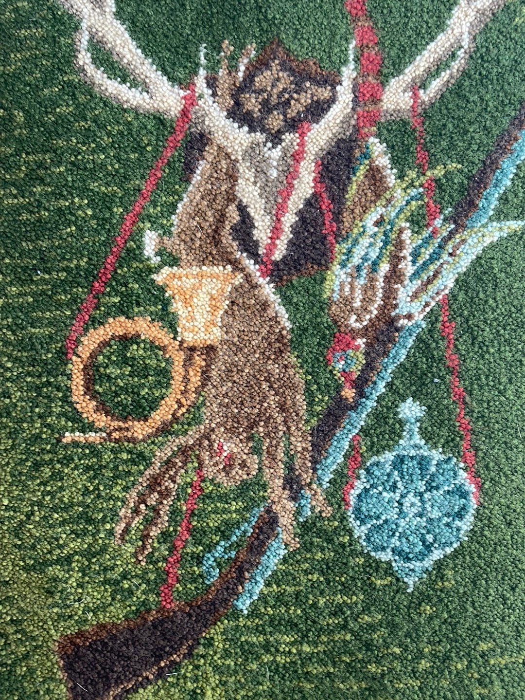 Green Woven Wall Hanging with Rabbit
