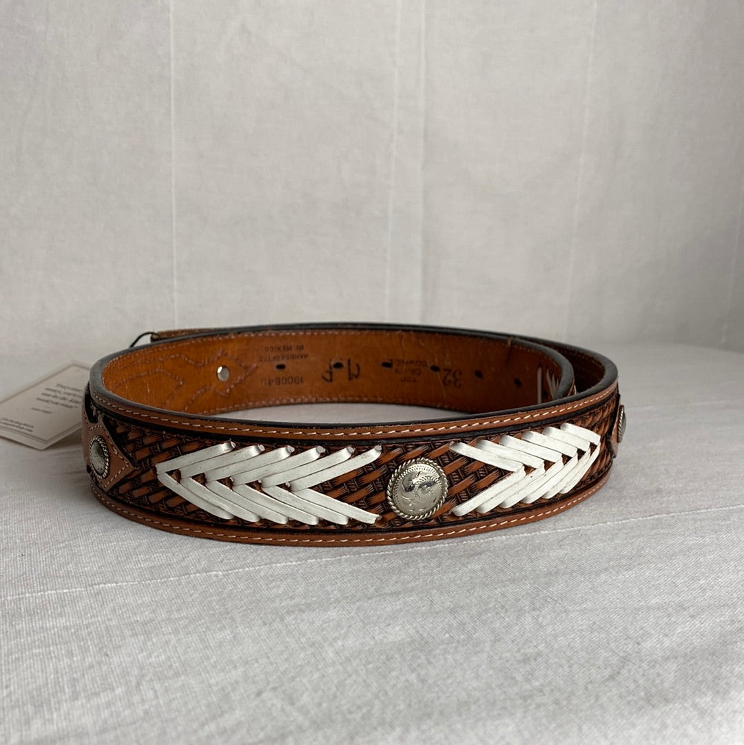 Red + Black Detailed Leather Belt