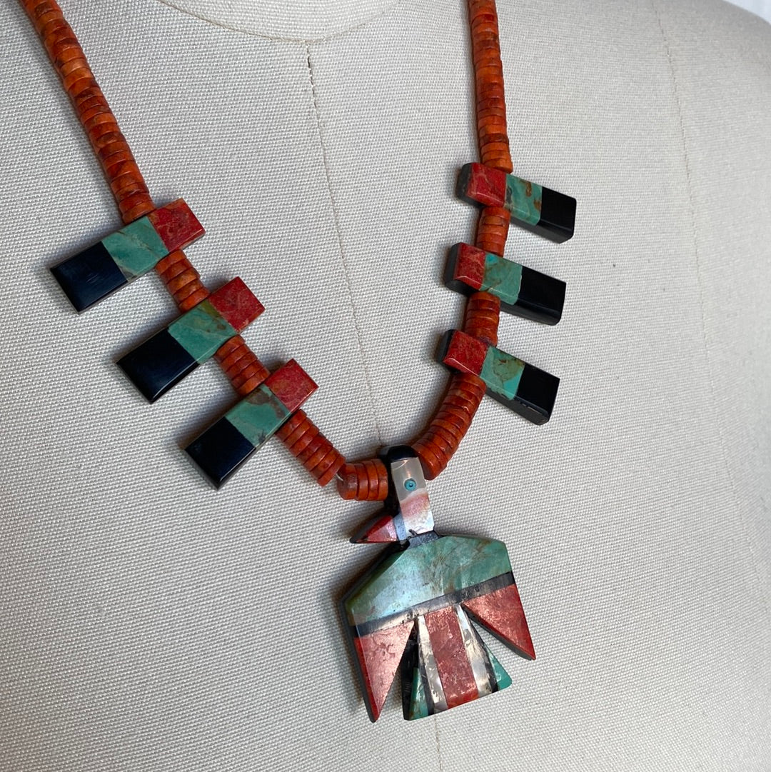 Coral Beaded Thunderbird Necklace