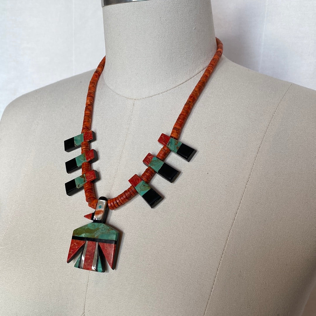 Coral Beaded Thunderbird Necklace
