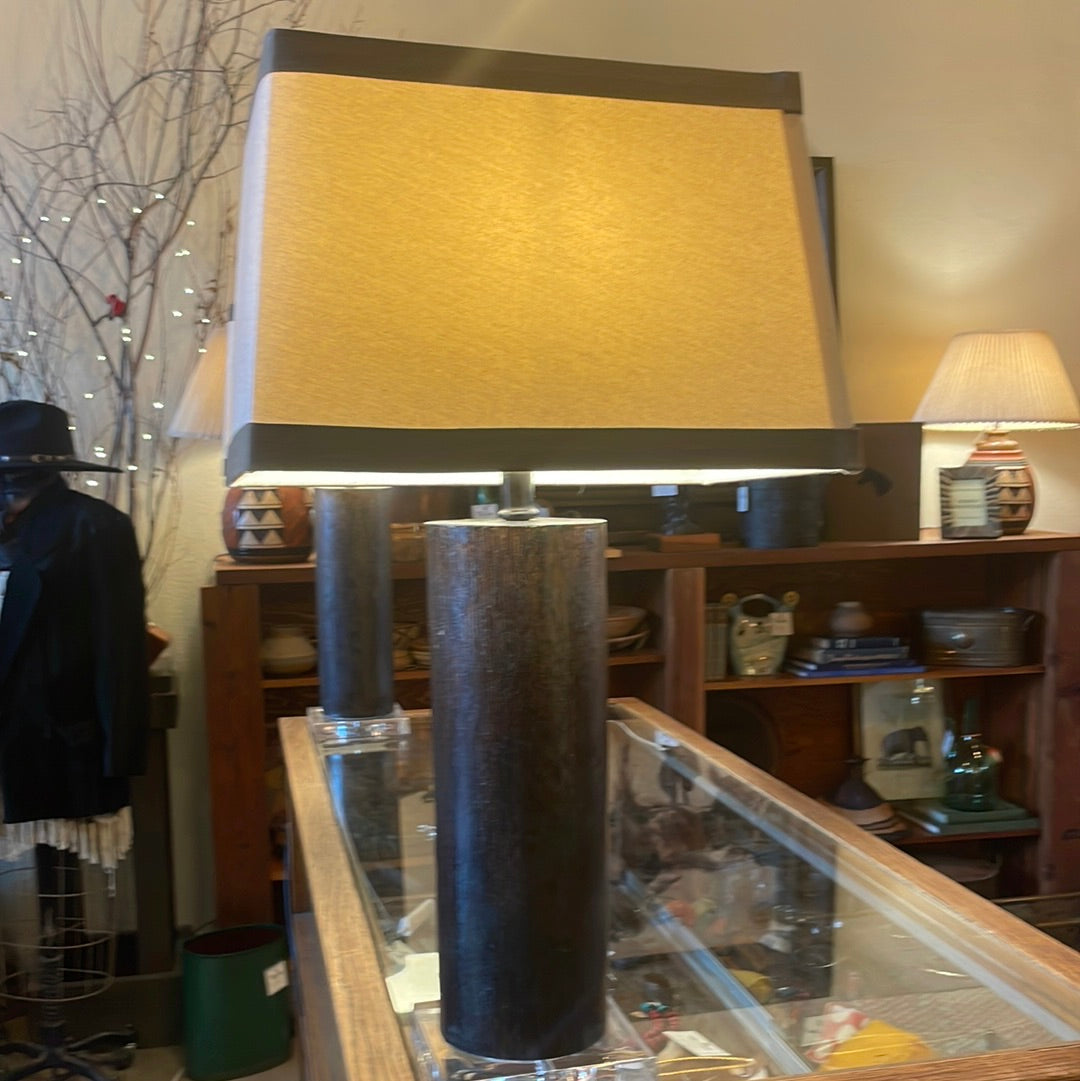 Wooden cylinder with lucite base lamp