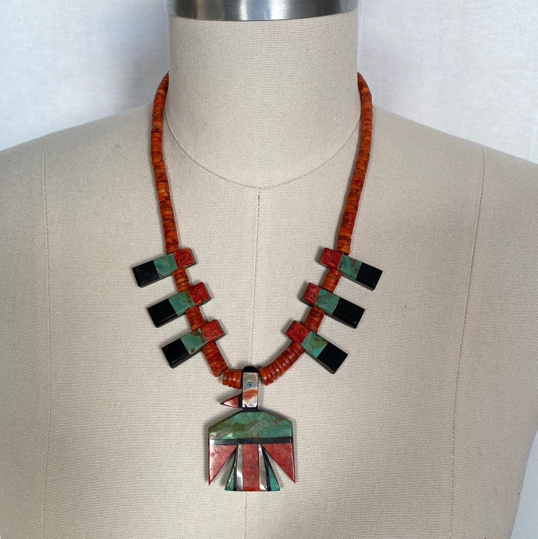 Coral Beaded Thunderbird Necklace