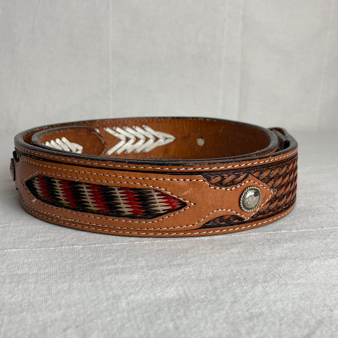 Red + Black Detailed Leather Belt