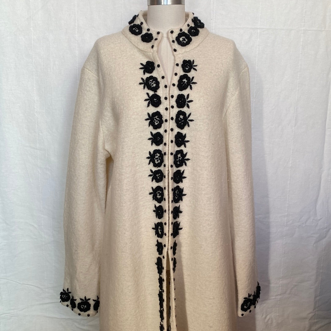 KENAR- Cream Cardigan or Tunic with Black Flower details