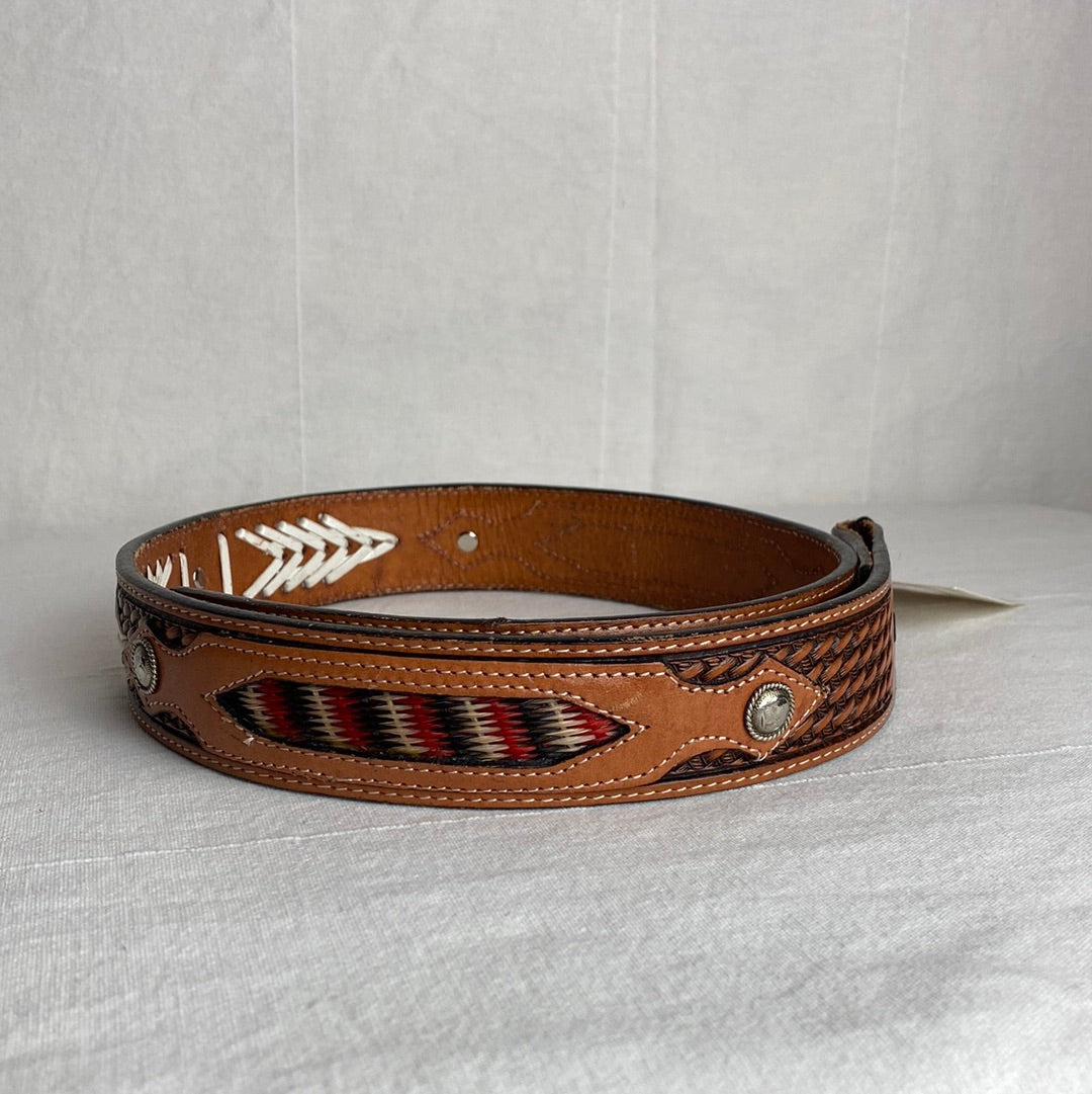 Red + Black Detailed Leather Belt