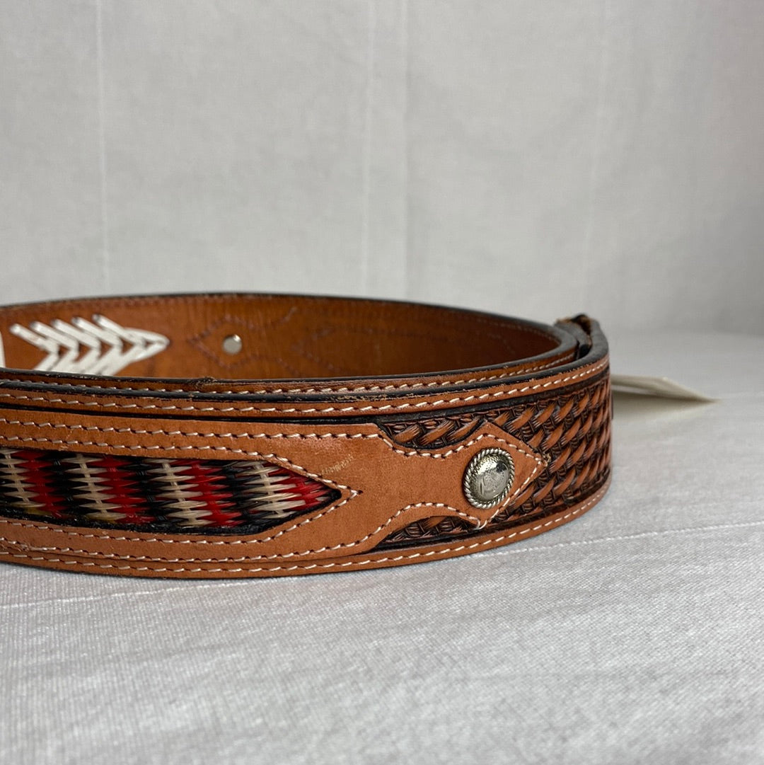 Red + Black Detailed Leather Belt