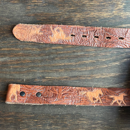 Kid’s Wrangler Brown Leather Tooled Belt with Horses