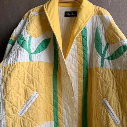 Vintage quilt duster with yellow tulips