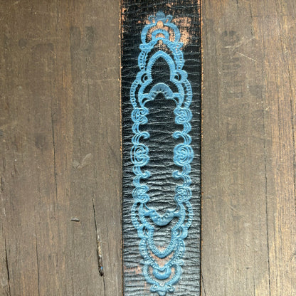 Leather Island Blue Embossed Belt