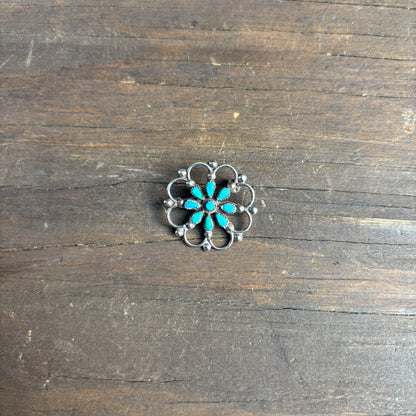 Vintage Silver and Turquoise Flower Pin