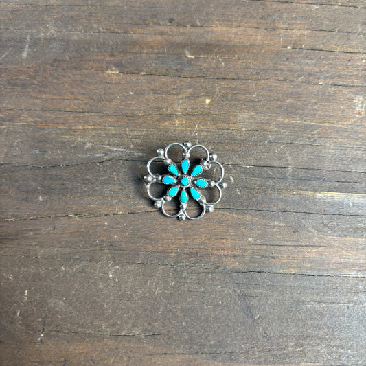 Vintage Silver and Turquoise Flower Pin